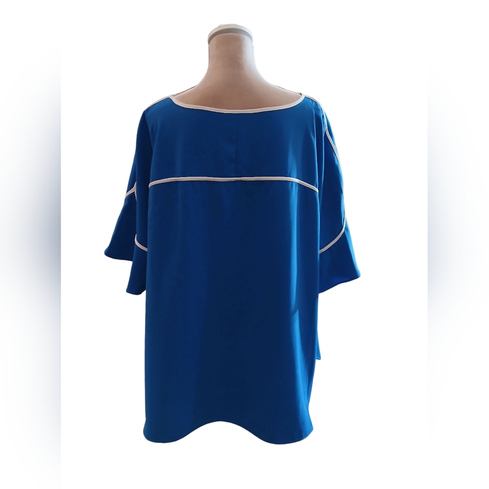Alfani Blue White Womans Plus Blouse Classic Tunic Contrast 3x Flowy Relaxed Fit - Picture 3 of 9